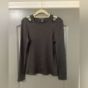 White House Black Market Black Cut-Out Shoulder Long Sleeve Top